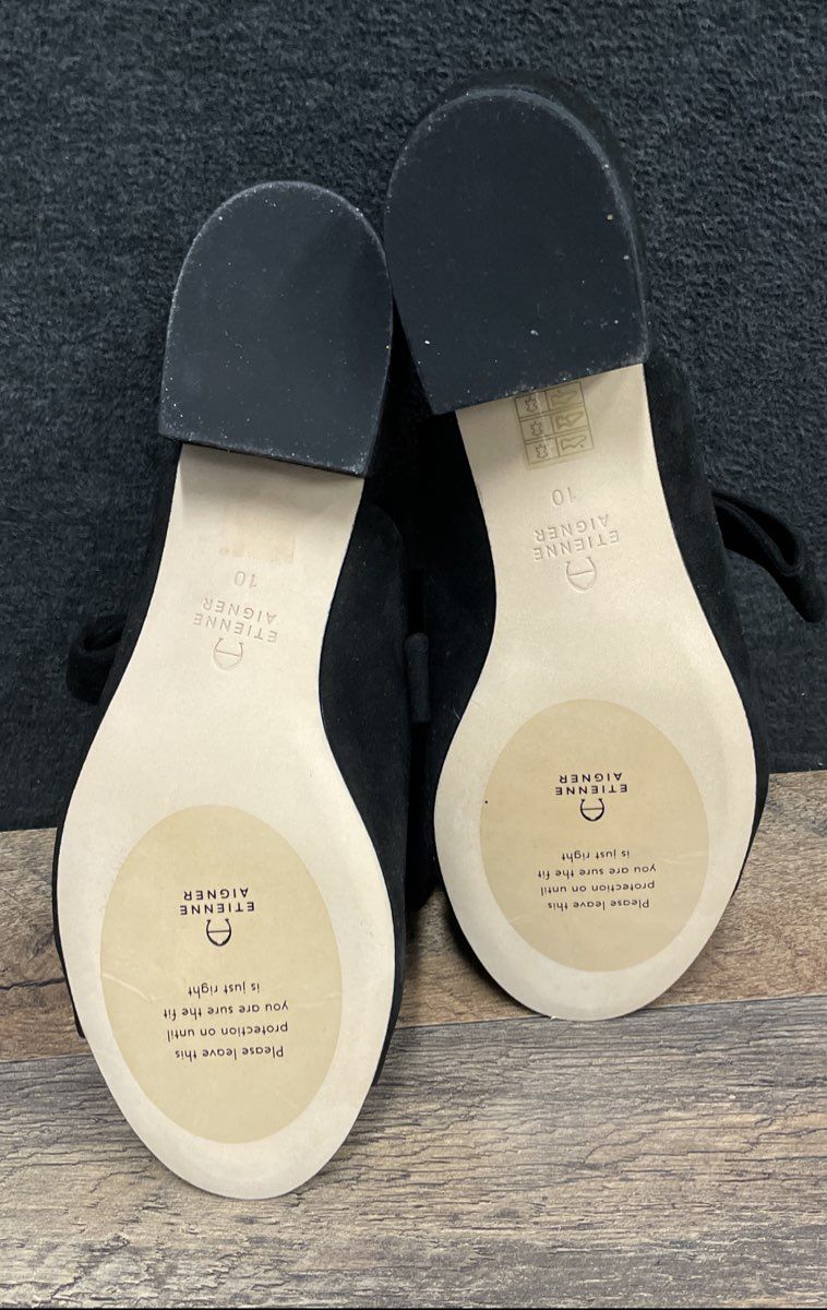 Etienne Aigner Bermuda Black Suede Bow Slide Sandals Women's Size 10 DS