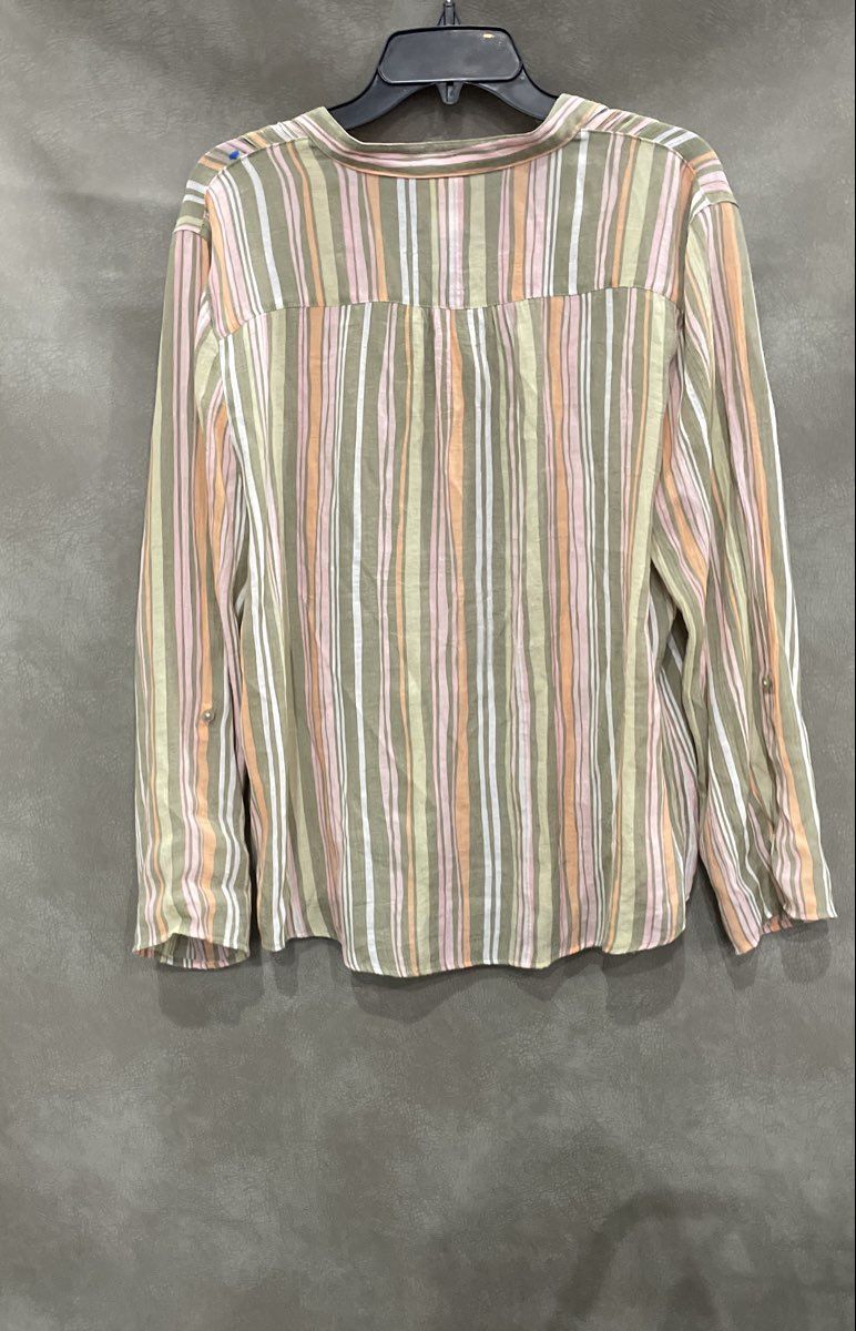 Ruby Rd. Women's Multicolor Striped Roll Tab Long Sleeve Button Up Blouse Size L