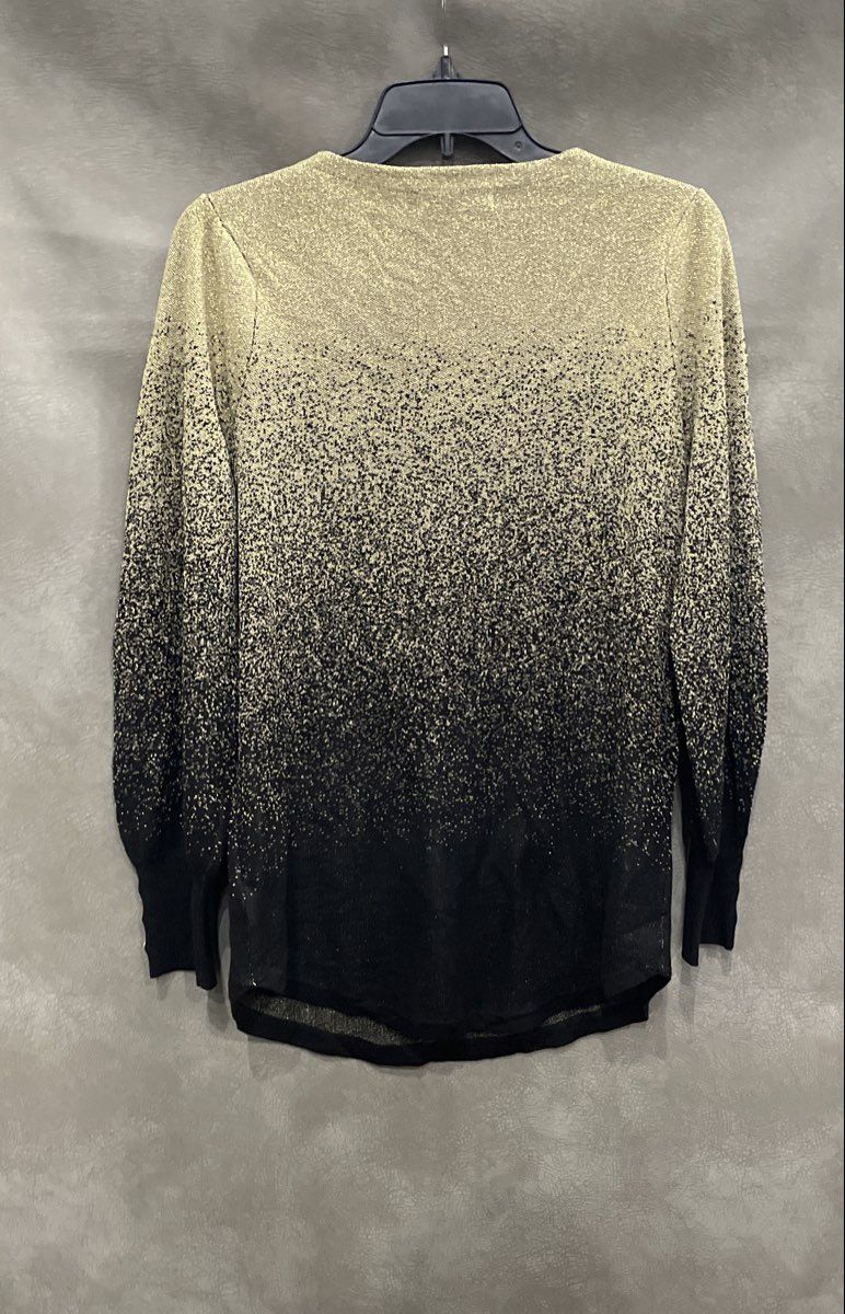 Adrienne Vittadini Women's Black Gold Metallic Ombre Sparkly Sweater Sz M