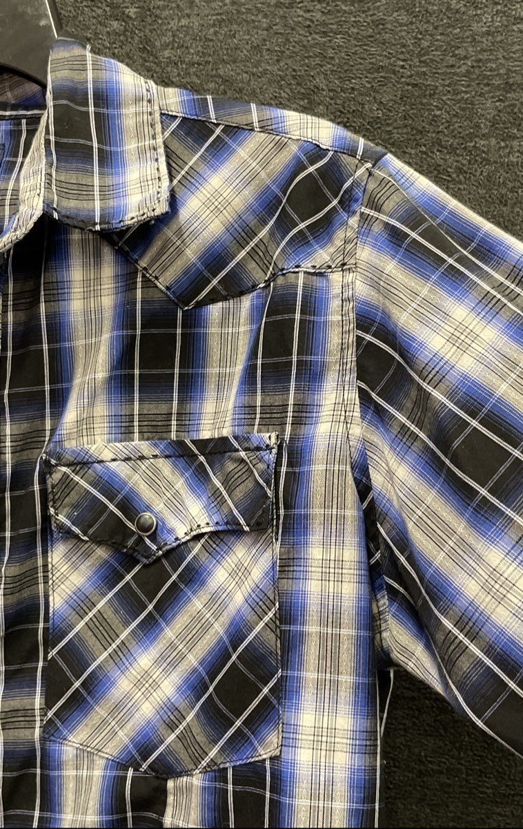Wrangler Men's Blue Black White Plaid Long Sleeve Western Pearl Snap Shirt XL