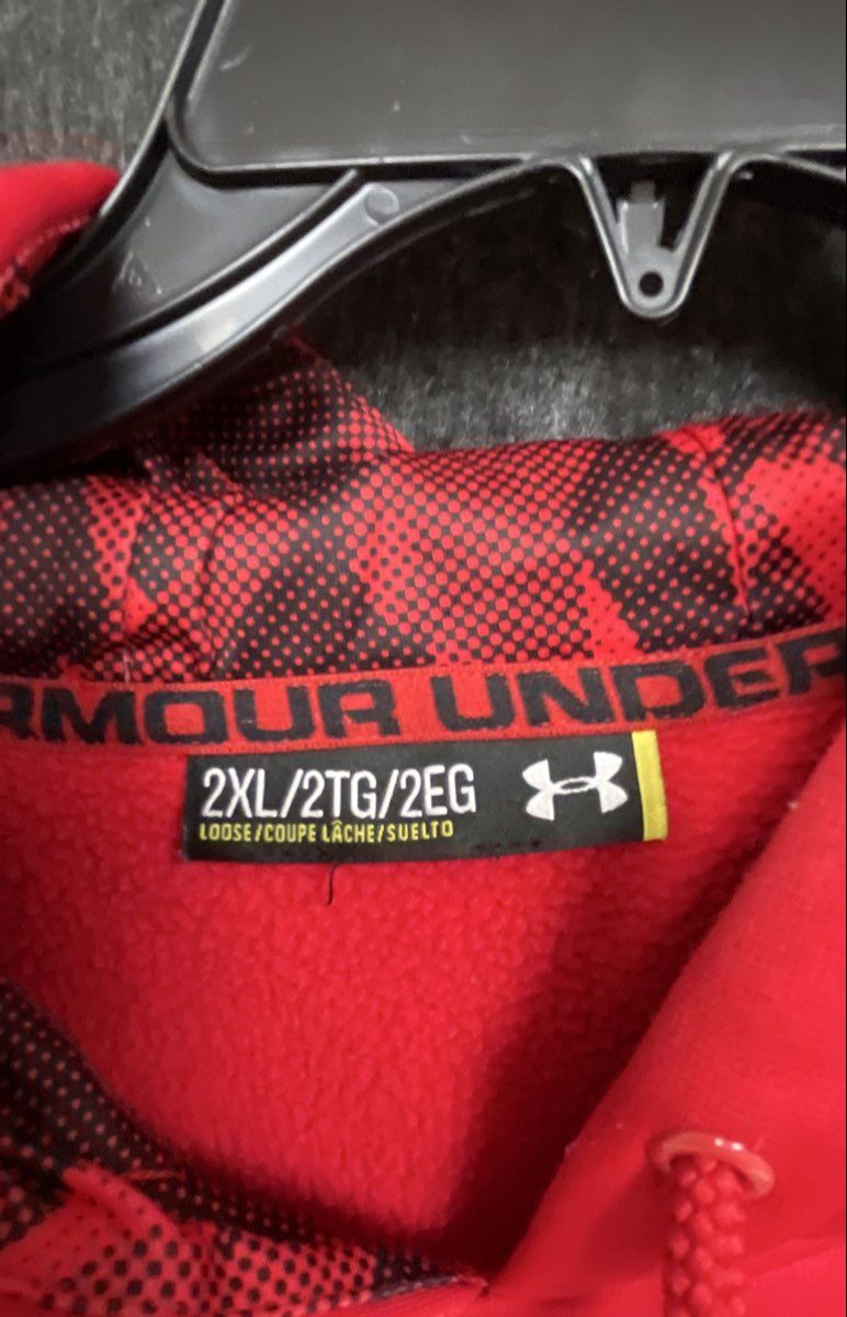 Under Armour Men's Red Big Logo Pullover Hoodie Loose Fit Kangaroo Pocket Sz 2XL