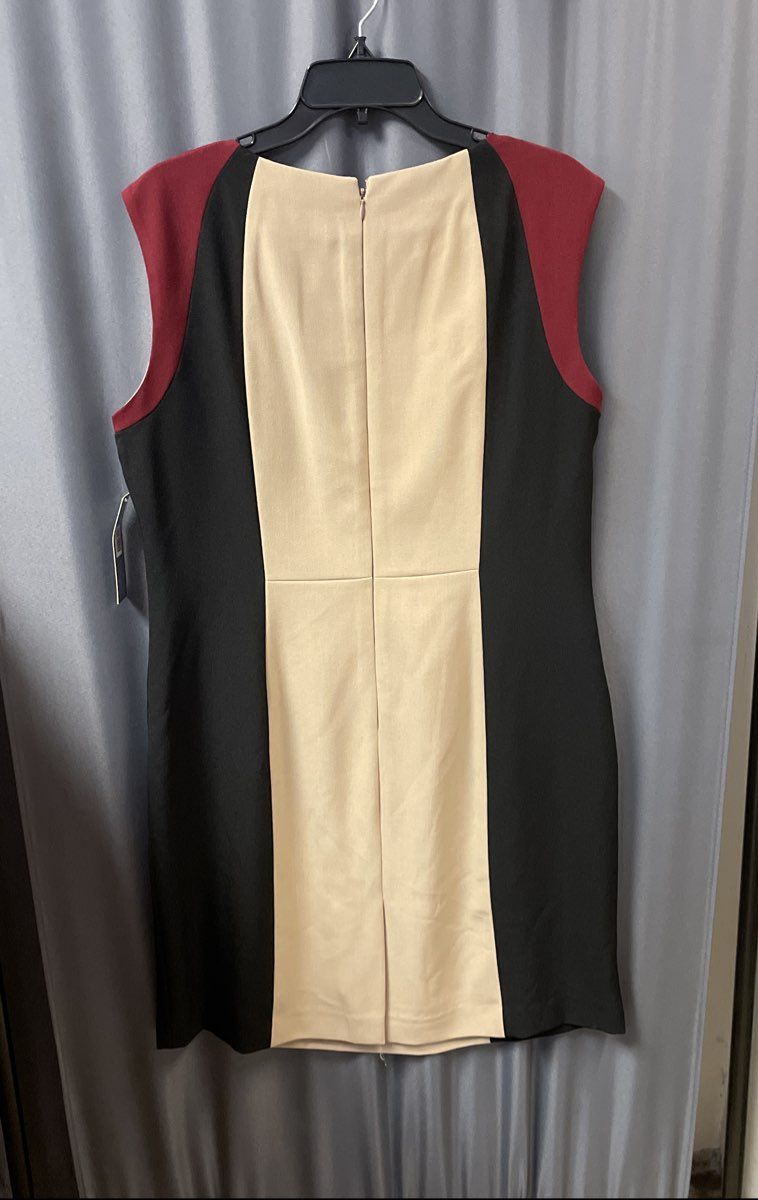 Chelsea Rose Women's Colorblock Sheath Dress Taupe Black Crimson NWT Sz 16
