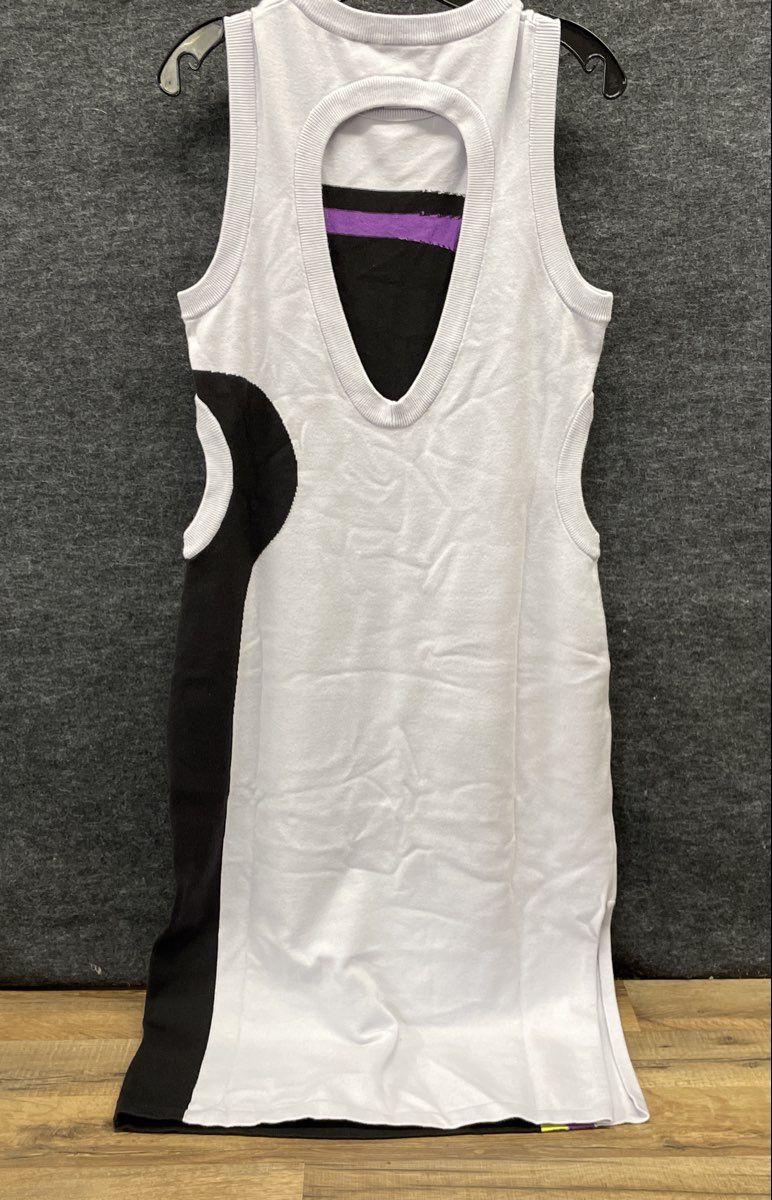 Puma Women's Select Knit Colorblock Cutout Mini Dress Black White Purple Sz L
