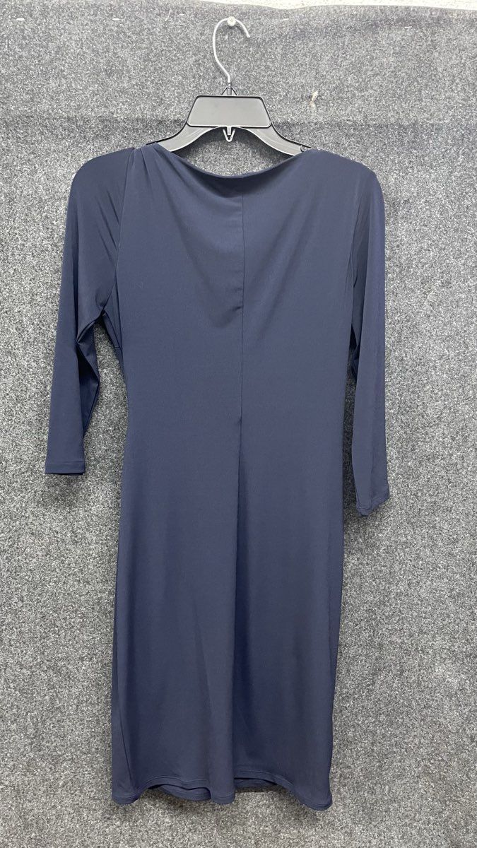 Catherine Malandrino Women's Navy Blue 3/4 Sleeve Ruched Faux Wrap Dress Sz S