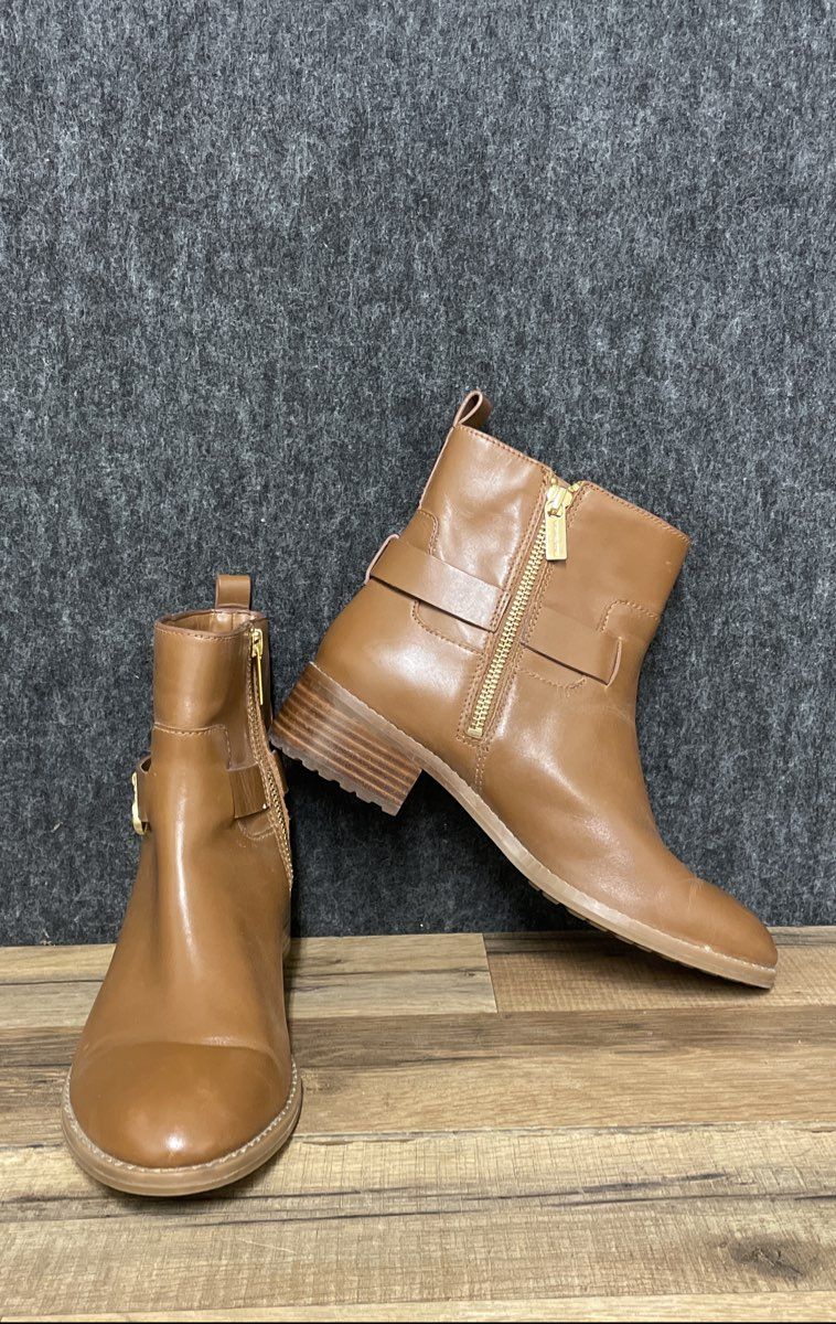 MICHAEL Michael Kors Ryan Luggage Brown Leather Ankle Boots Size 7M