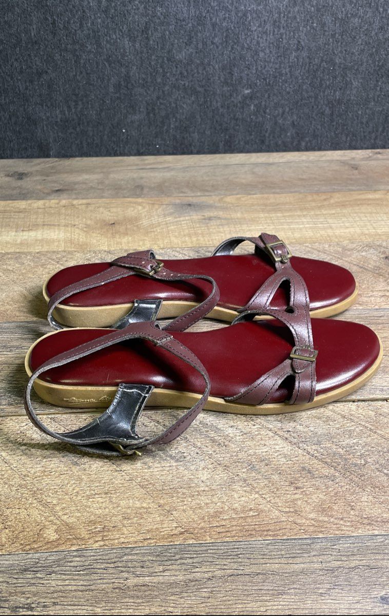Vintage 90s Etienne Aigner Maroon Leather Multi-Strap Slingback Sandals Size 8