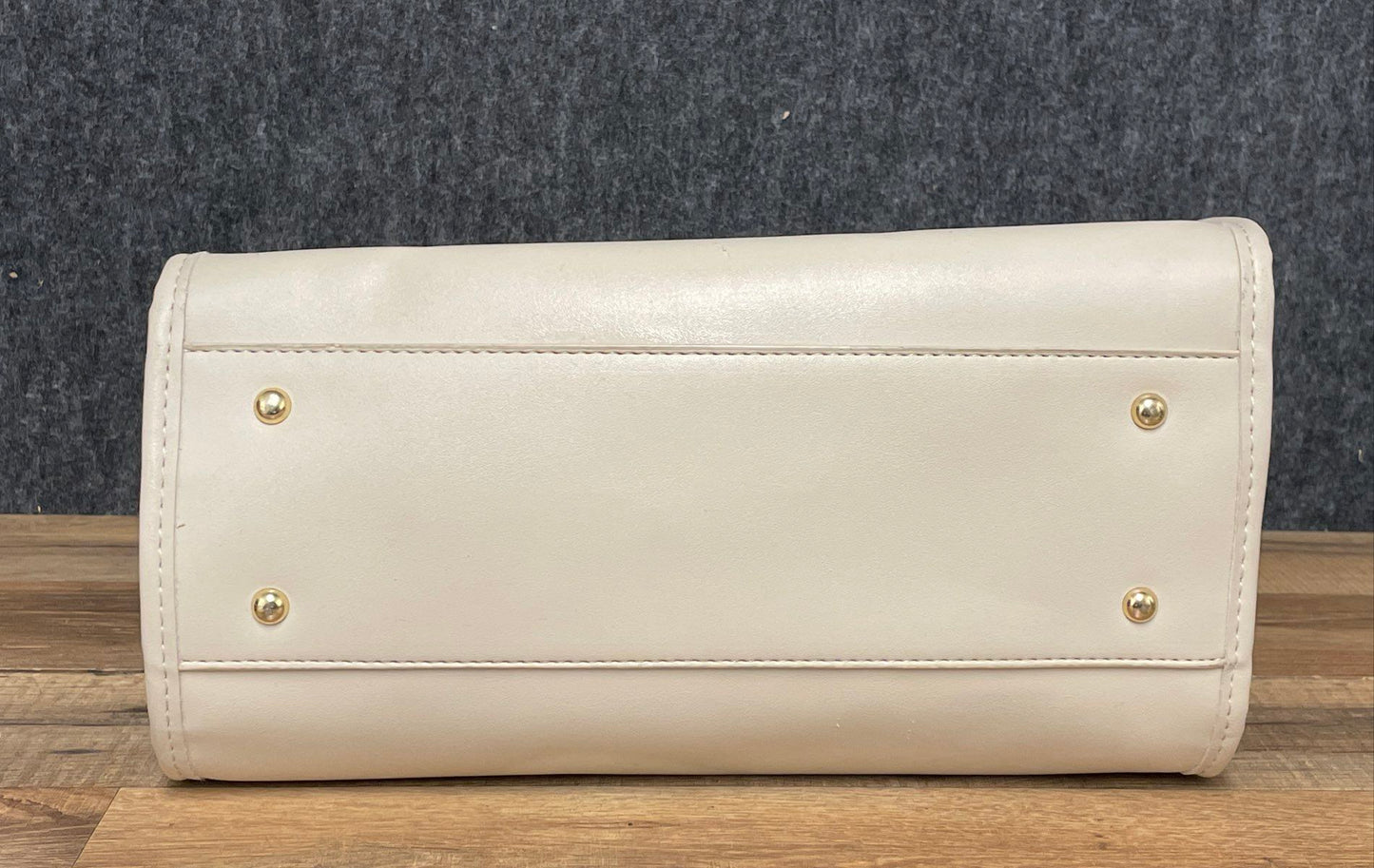 Steve Madden Beige Cream Faux Leather SM Logo Tote Bag Gold Hardware