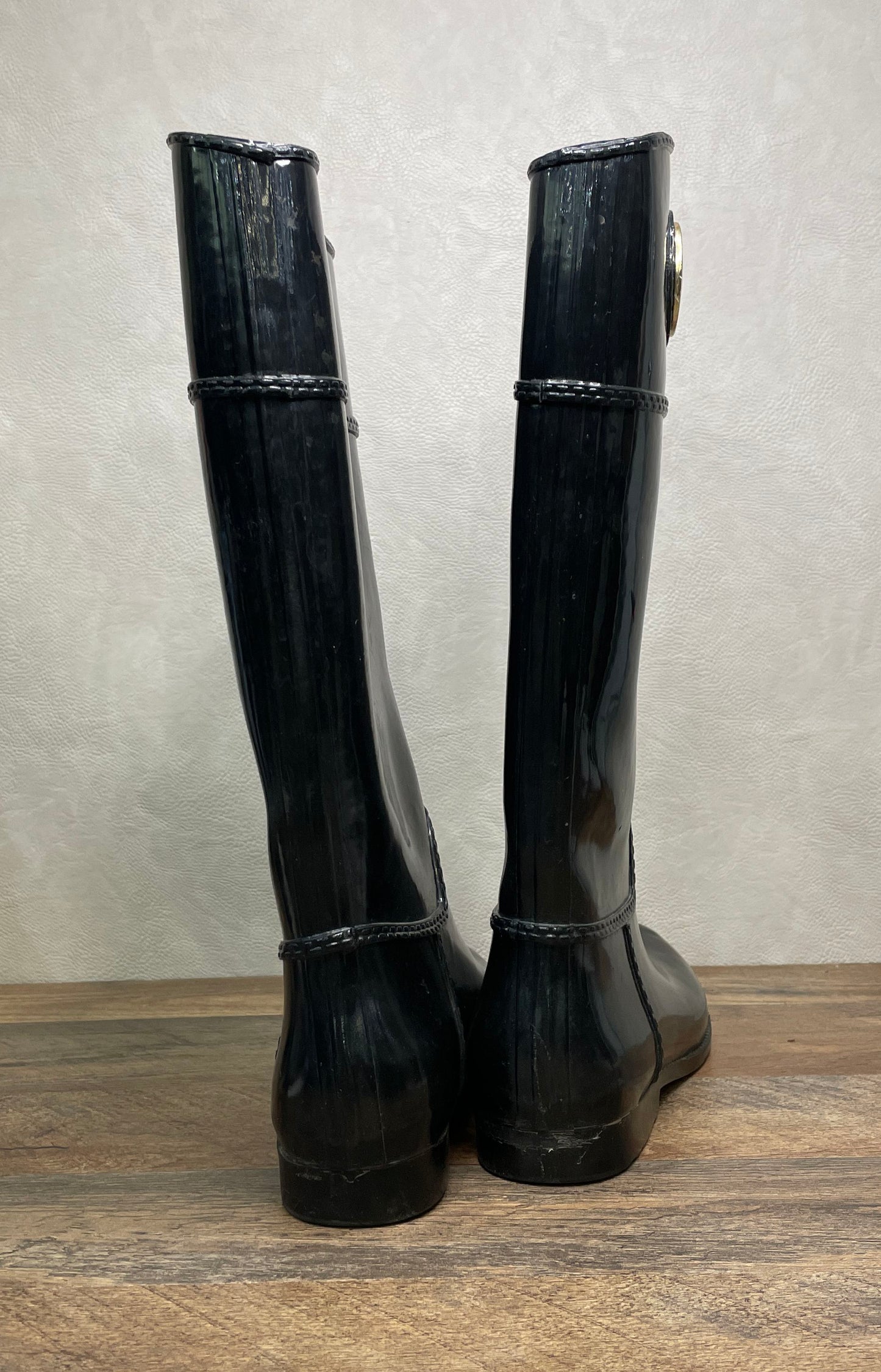 Michael Kors Black Glossy Rubber Tall Rain Boots Women's Size 11