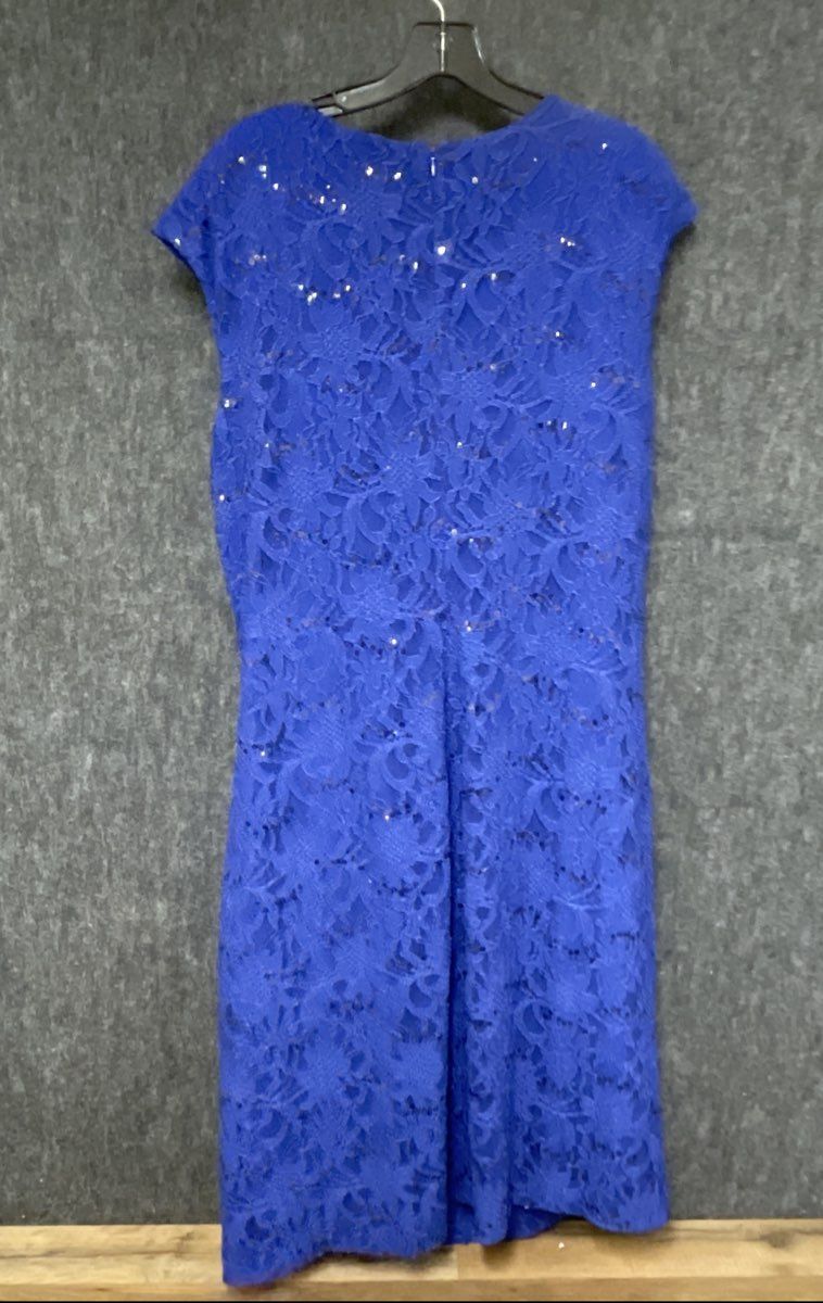 Lauren Ralph Lauren Womens Royal Blue Floral Lace Sequin Ruched Sheath Dress 20W
