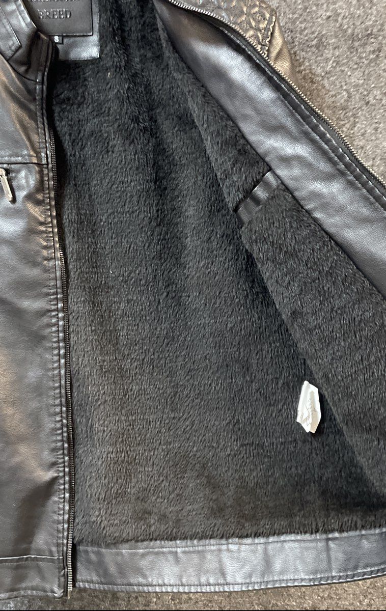 American Breed Men's Black Pleather Moto Jacket Faux Fur Lined Quilted Sz S