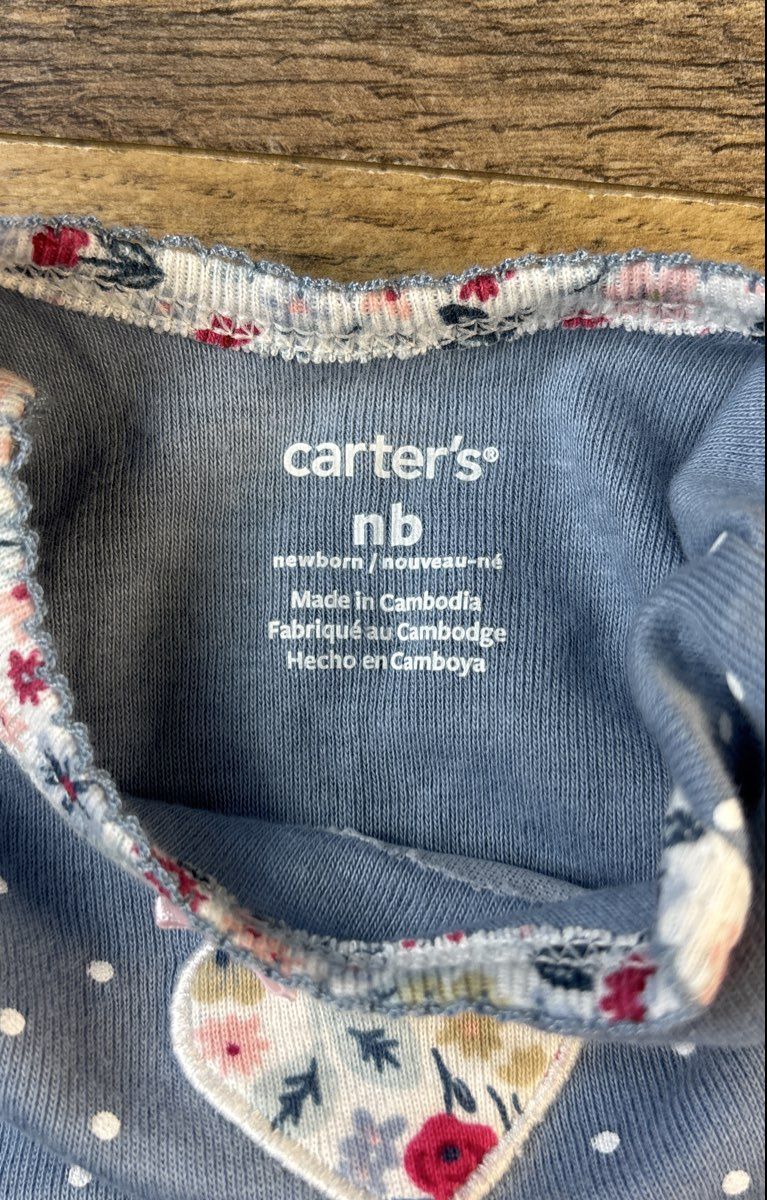 Carter's Baby Girls Blue Polka Dot Heart Long Sleeve Bodysuit Sz NB