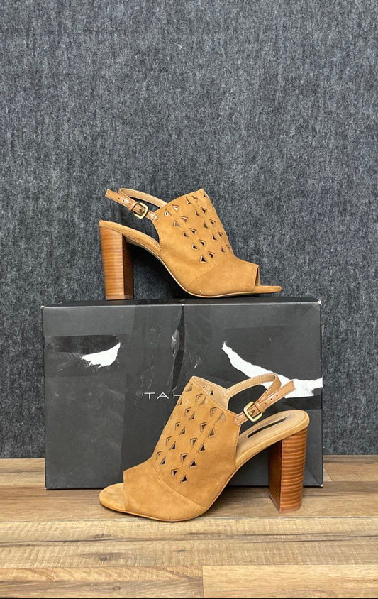 Tahari Marvel Maple Suede Slingback Block Heel Sandals Size 8.5