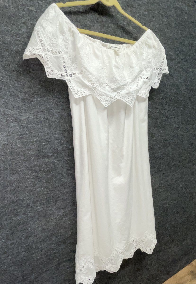Tantrums Women's White Off The Shoulder Eyelet Lace Cotton Peasant Dress Sz S