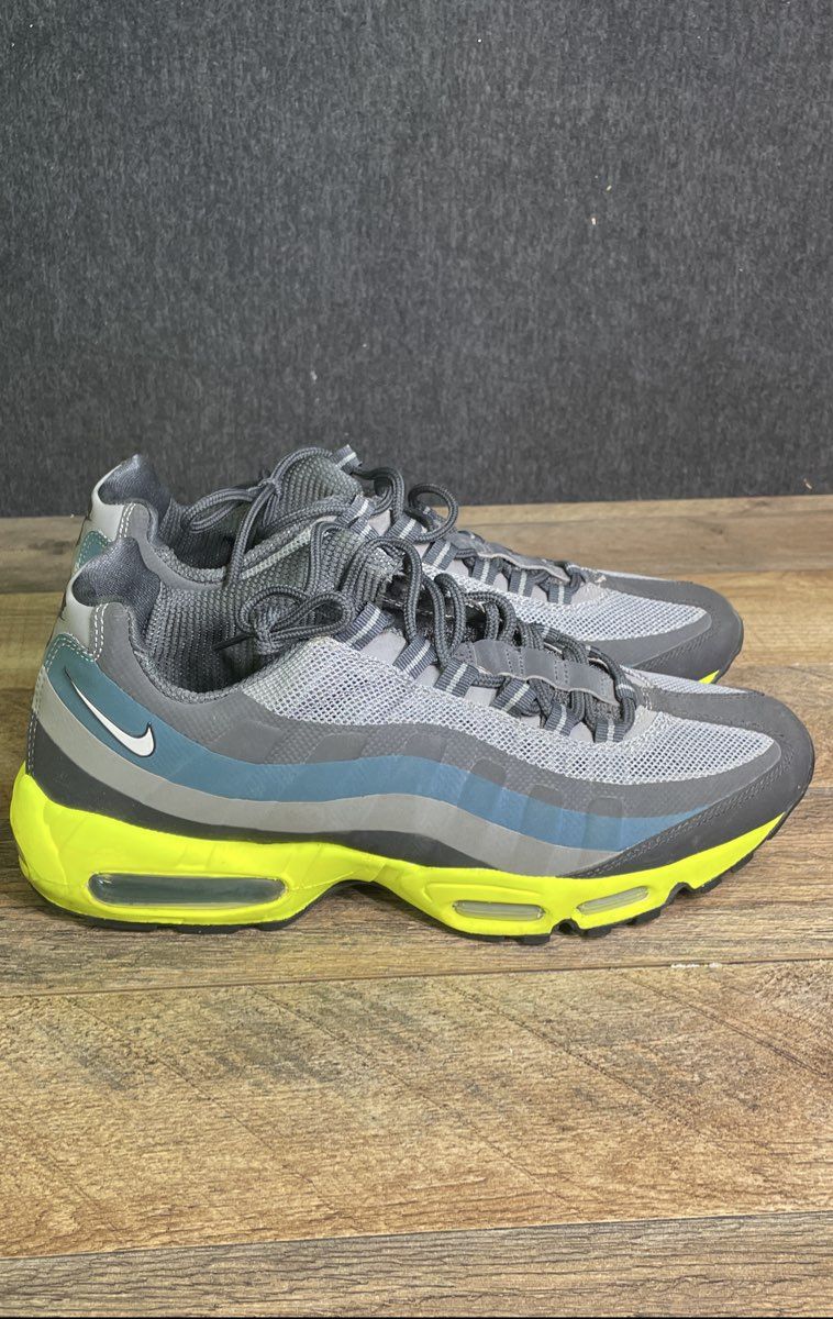 Nike Air Max 95 No Sew Anthracite Cool Grey Blue Yellow Size 9.5