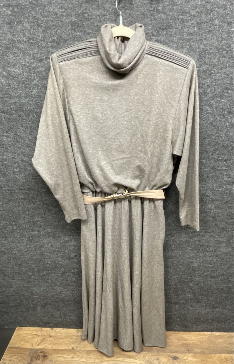 Vintage 80s Positive Attitude Roll Neck Pleated Shoulder Maxi Dress Sz 9/10