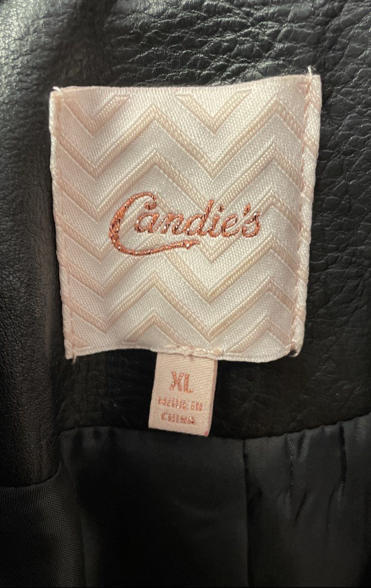 Candie's Women's Black Embroidered Hearts Faux Leather Moto Jacket Sz XL