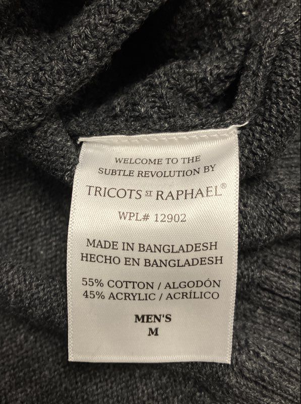 Tricots St Raphael Men's Textured Crewneck Sweater Charcoal Gray Sz M NWT