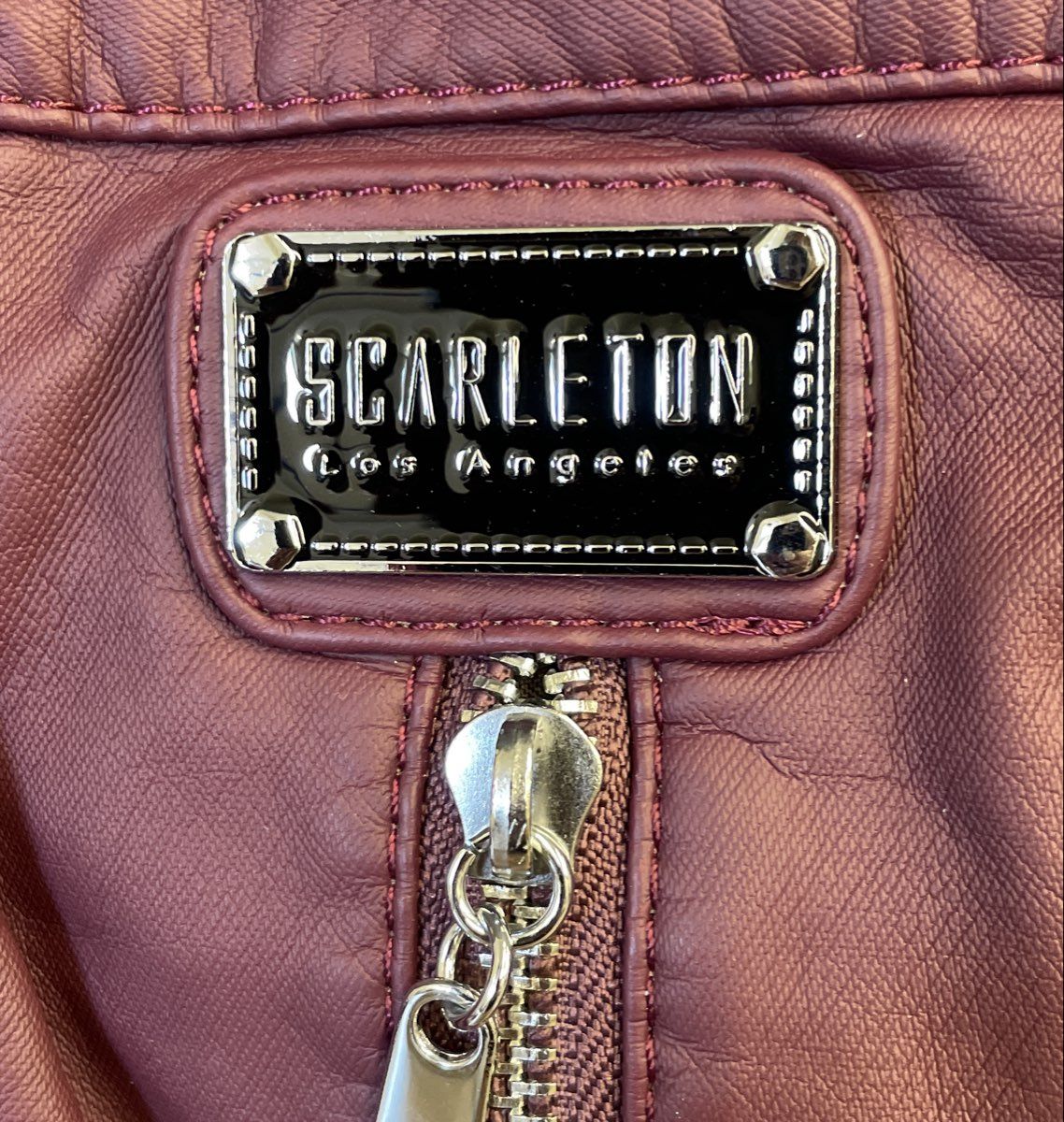 Scarleton Maroon Studded Vegan Leather Shoulder Bag Satchel Silver Hardware