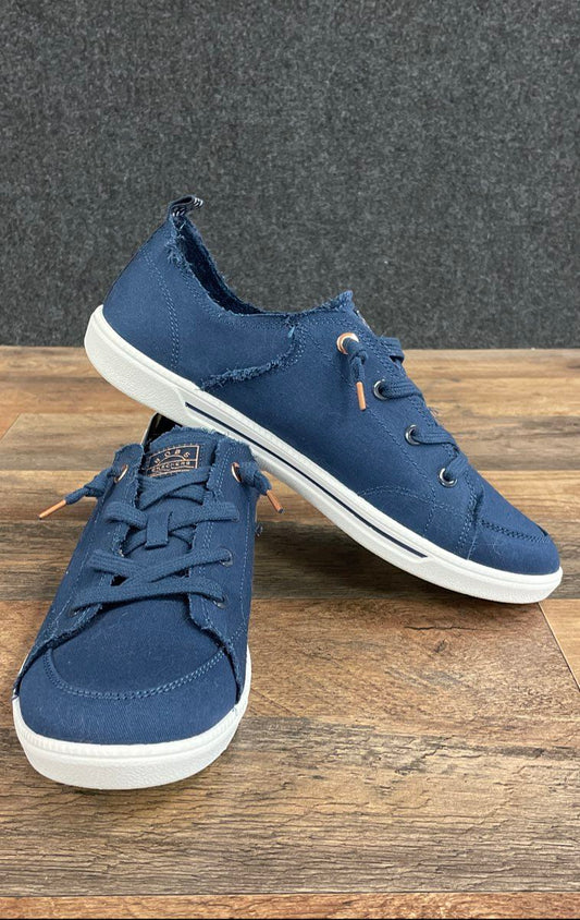 Skechers BOBS Beach Bingo Navy Canvas Slip-On Sneakers Women's Size 11 NWT