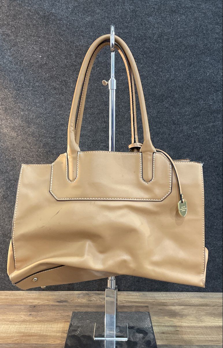 London Fog Brown Tote Shoulder Bag Gold Hardware Contrast Stitching