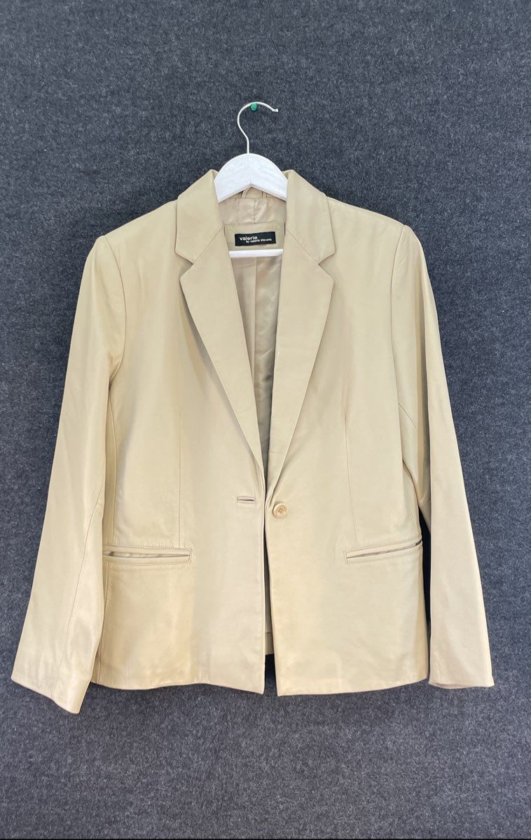Valerie by Valerie Stevens Women's Vintage 90s Beige Leather Blazer Sz M