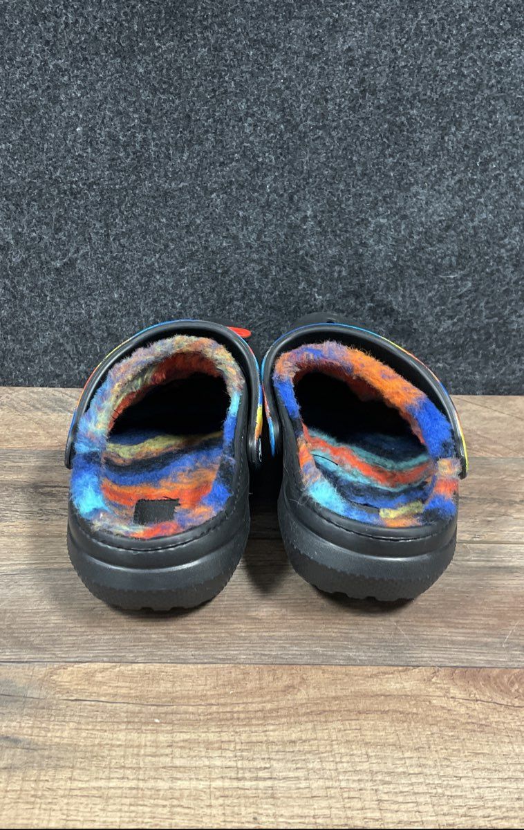Crocs Classic Lined Clog Black Tie Dye Multi Strap Size Men 9 Women 11 Jibbitz