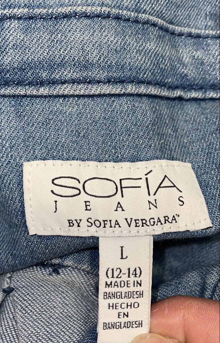 Sofia Jeans by Sofia Vergara Women's Light Wash Blue Denim Jumpsuit Tie Waist L