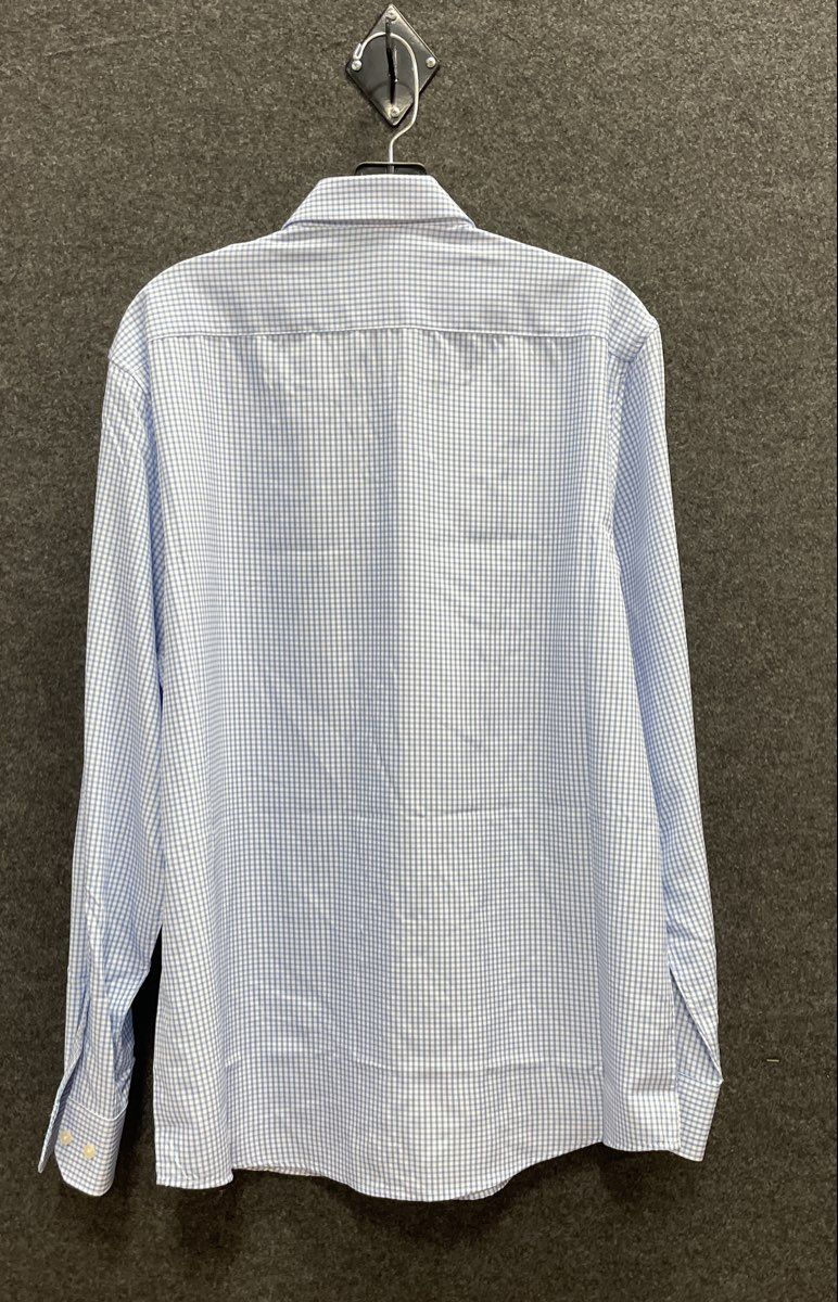 Perry Ellis Portfolio Men's Blue Gingham Stretch Dress Shirt Sz L 16-16.5