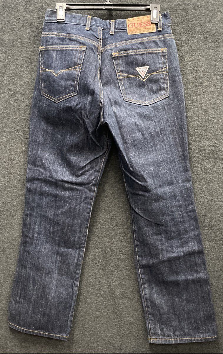 Vintage Y2K Guess Men's Dark Wash Straight Leg 100% Cotton Jeans 69006-SH Sz 30