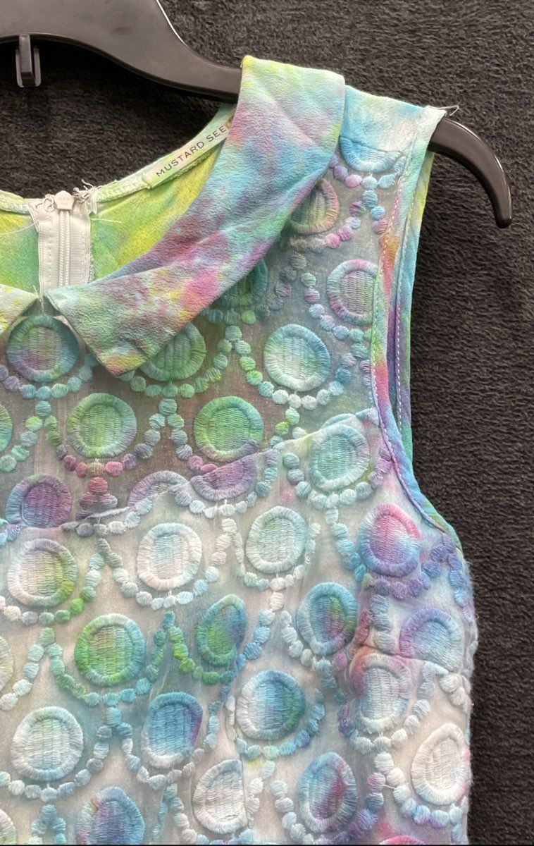 Mustard Seed Women's Pastel Tie Dye Embroidered Bodice Collared Romper Sz M