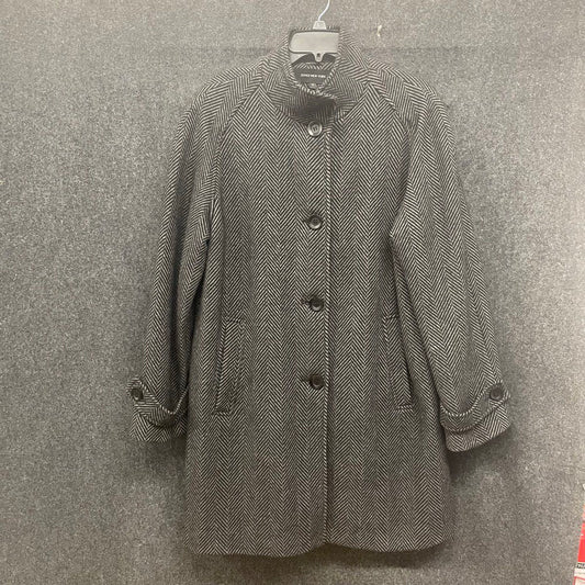 Jones New York Women's Gray Herringbone Wool Blend Car Coat Funnel Neck Sz 12