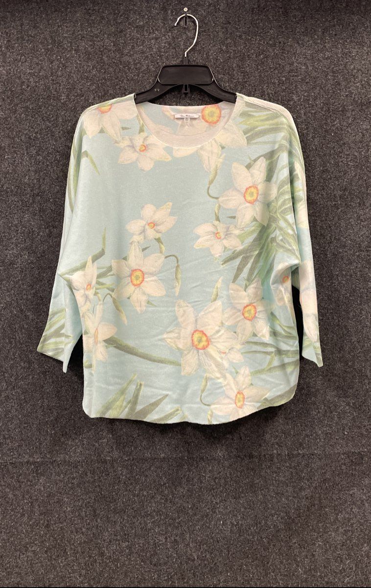 Vila Milano Women's Light Blue Floral Ribbed Dolman Sleeve Knit Top Sz XL