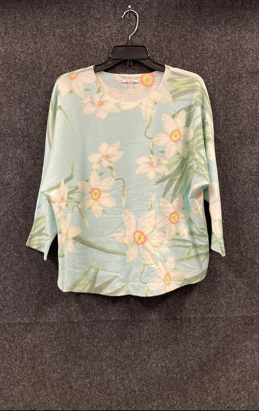 Vila Milano Women's Light Blue Floral Ribbed Dolman Sleeve Knit Top Sz XL