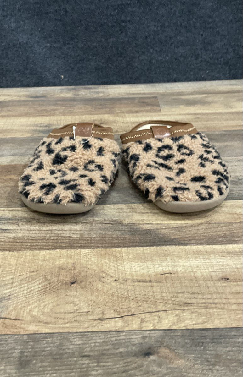 Lands' End Women's Leopard Sherpa Fleece Lined Mule Slippers Size 7B