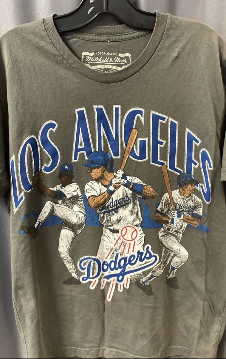 Mitchell & Ness LA Dodgers MLB Graphic T-Shirt Double Sided Gray Sz M
