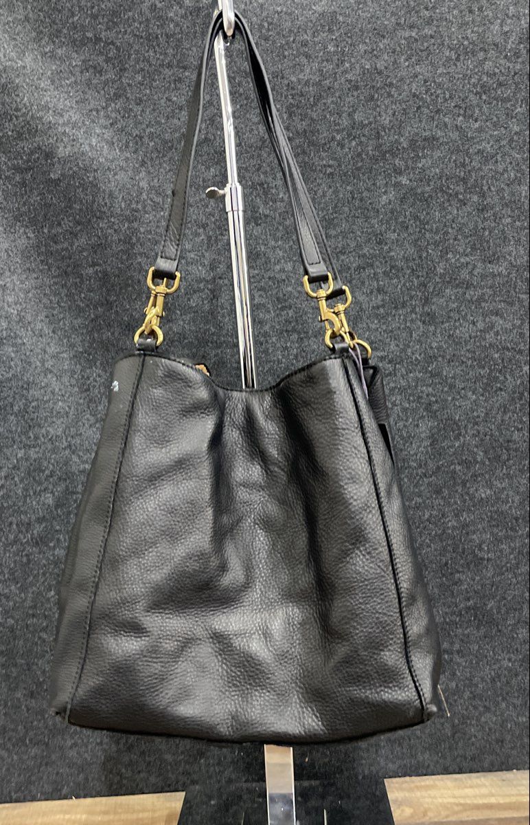 American Leather Co. Black Pebbled Leather Shoulder Bag Gold Hardware