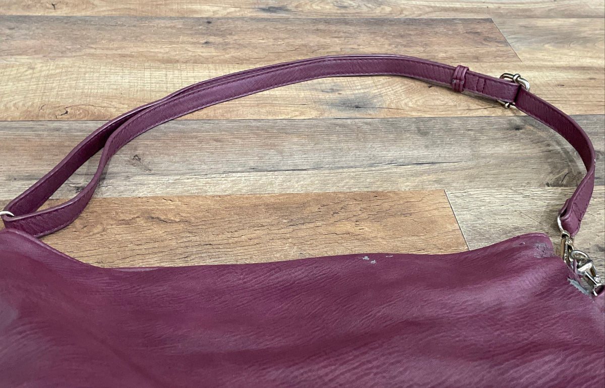 Madison West Maroon Leather Studded Hobo Shoulder Bag Gold Hardware