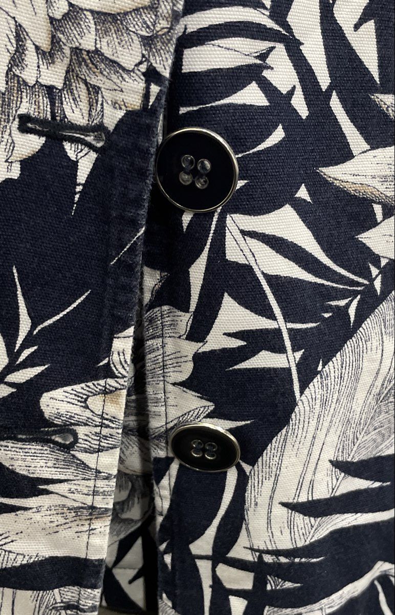 Chico's Women's Navy Blue Floral Cotton Button Up Blazer Jacket Sz 2