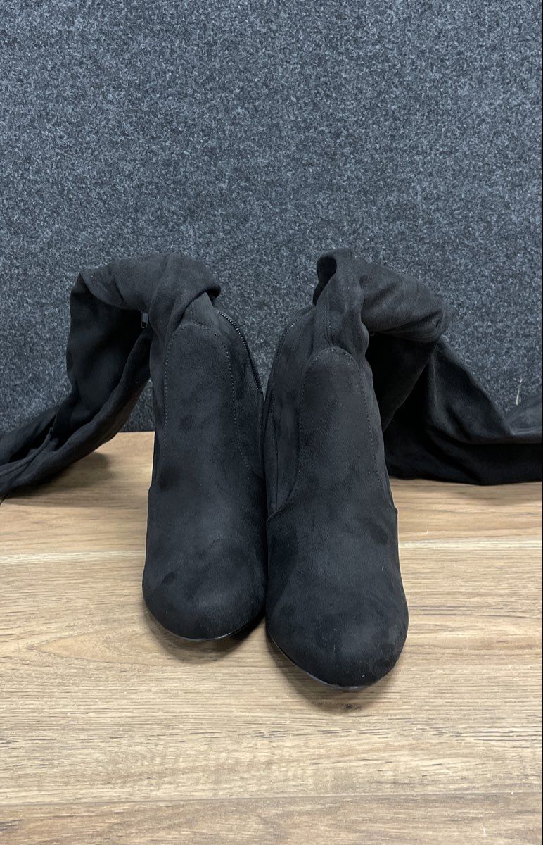 Fashion Nova Black Faux Suede Over The Knee Block Heel Boots Size 7.5