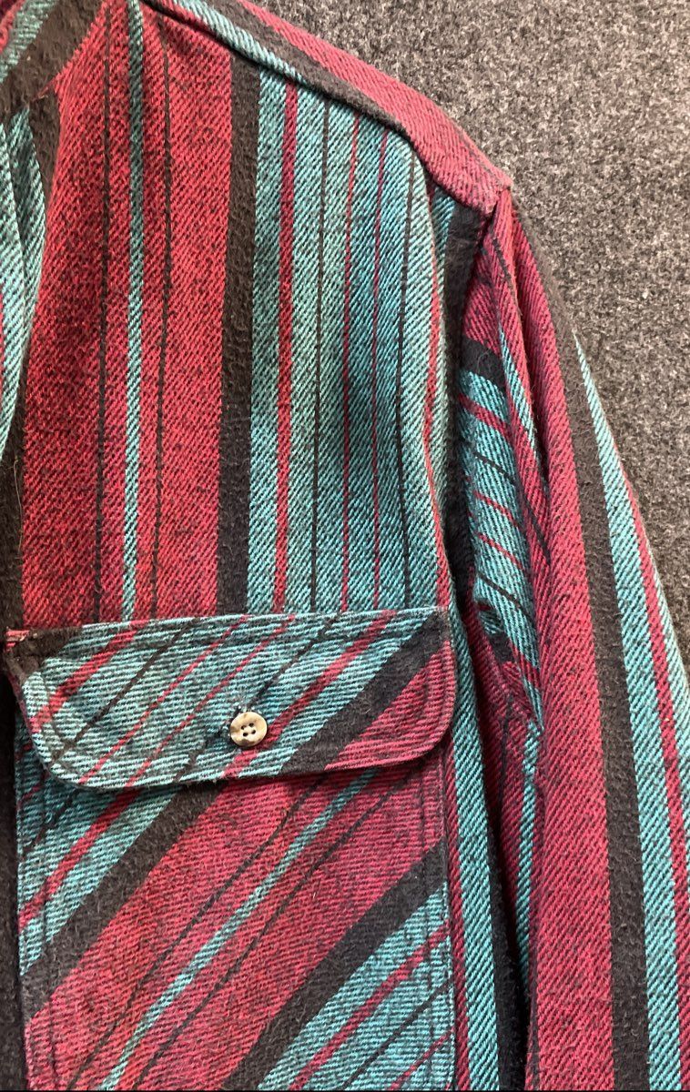 Vintage 90s Private Property Striped Cotton Flannel Shirt Made in USA Sz M