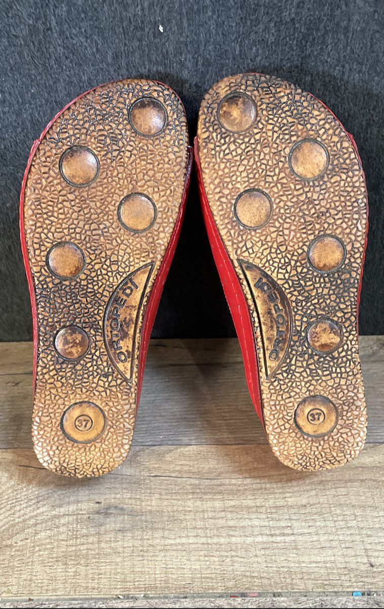 Spring Step Flowerchild Red Leather Floral Wedge Slide Sandals Size 37