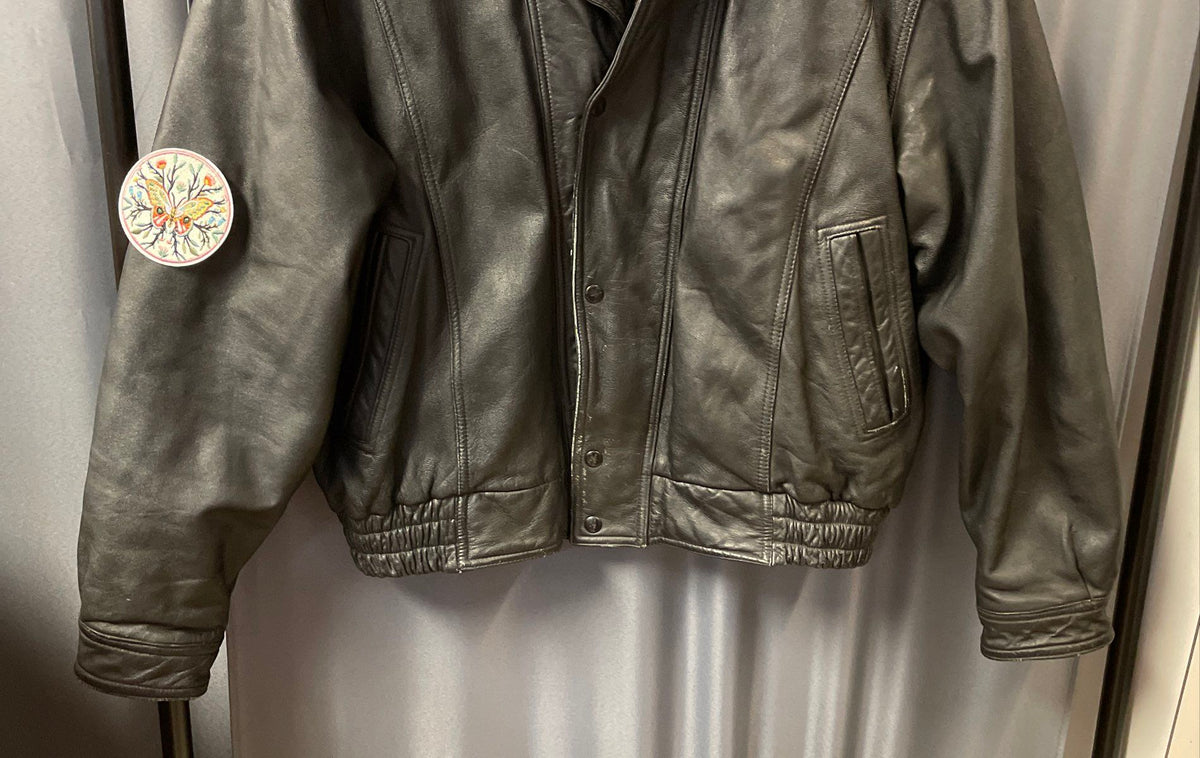 Vintage Y2K Marcello Figlia Men's Black Leather Bomber Jacket Patch Sz XL