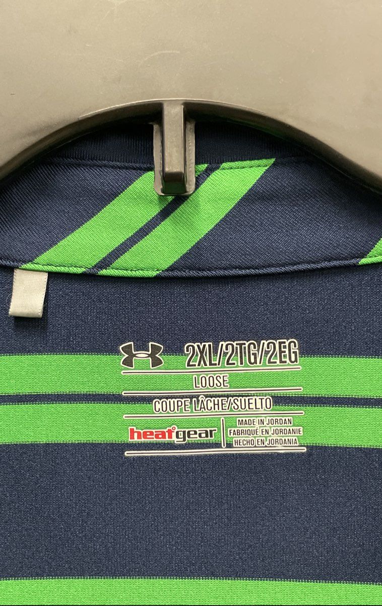 Under Armour Men's Greenbrier Classic HeatGear Striped Polo Shirt Navy Green 2XL