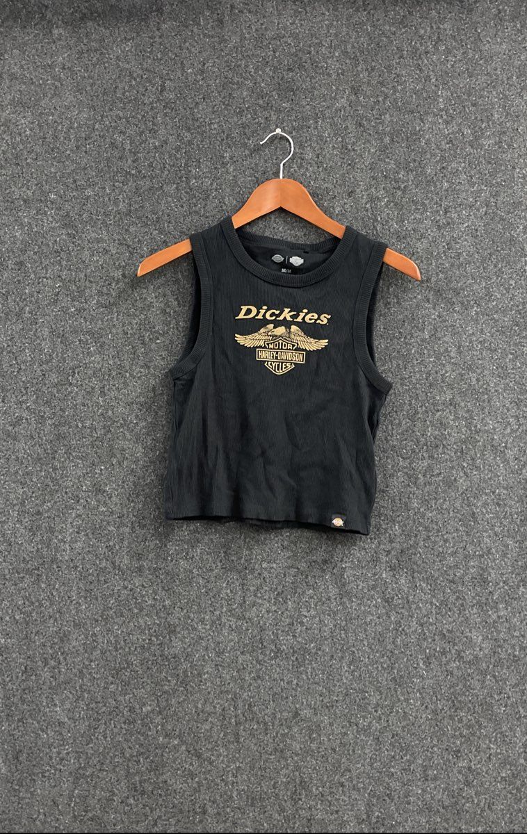 Harley-Davidson Ribbed Sleeveless Graphic Crop Top Black Sz M
