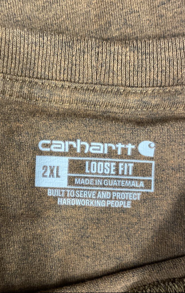 Carhartt Men's Brown Loose Fit Long Sleeve Pocket Logo Sleeve T-Shirt Sz 2XL