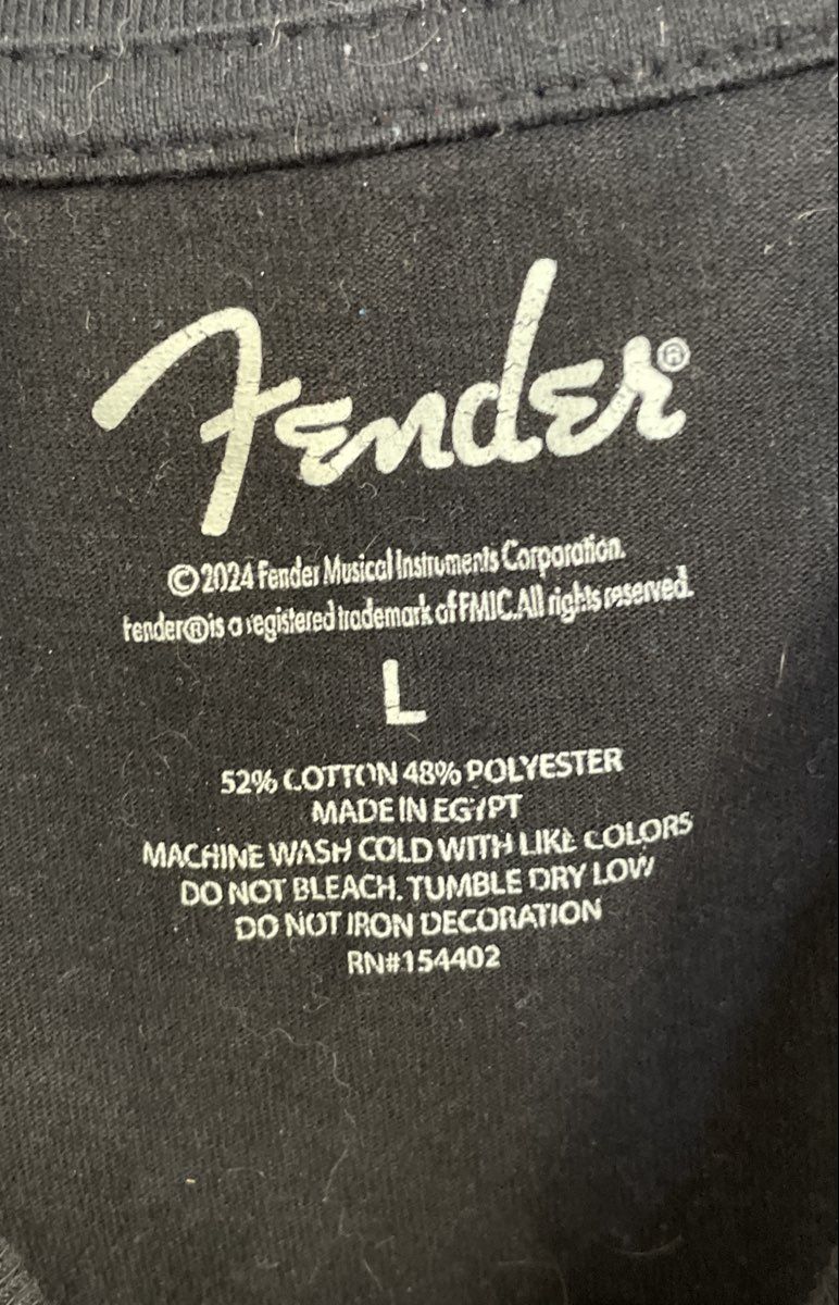 Fender Stratocaster Guitar Graphic T-Shirt Licensed 2024 Black Sz L