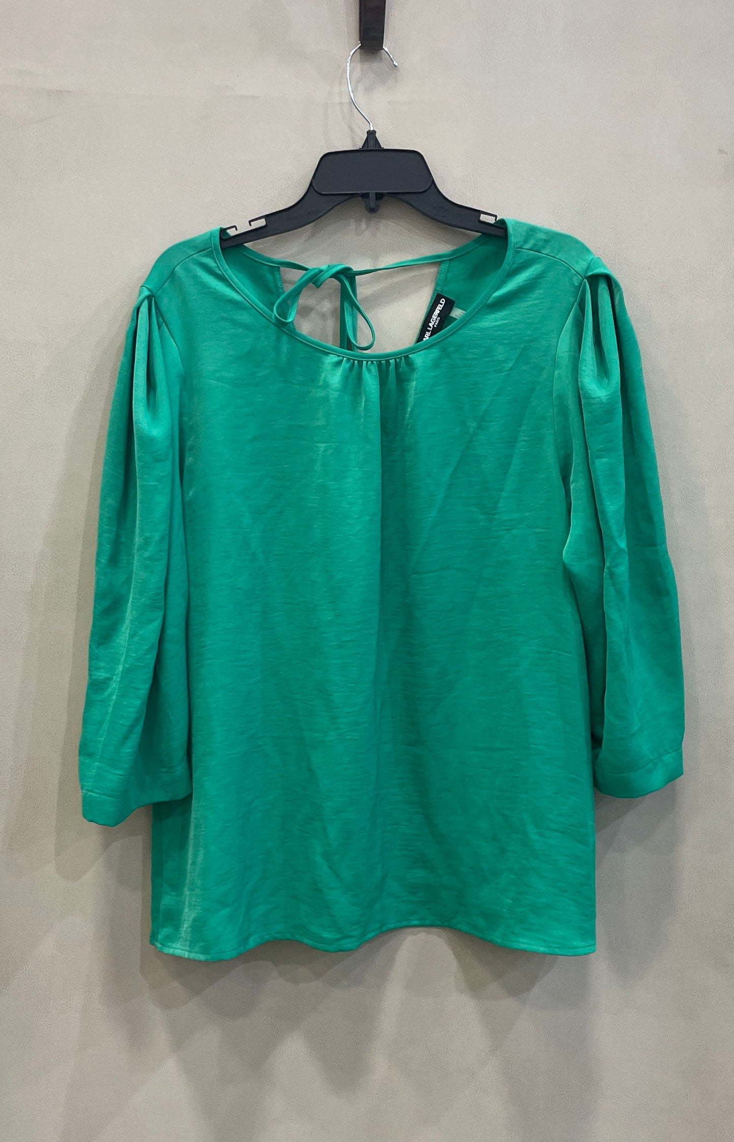Karl Lagerfeld Paris Women's Green Pleated Shoulder Back Tie Top Blouse XL