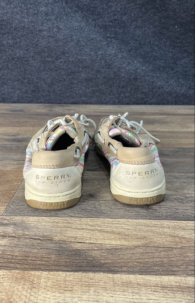 Sperry Top-Sider Bluefish Tan Leather Plaid Canvas Boat Shoes Women's Size 8