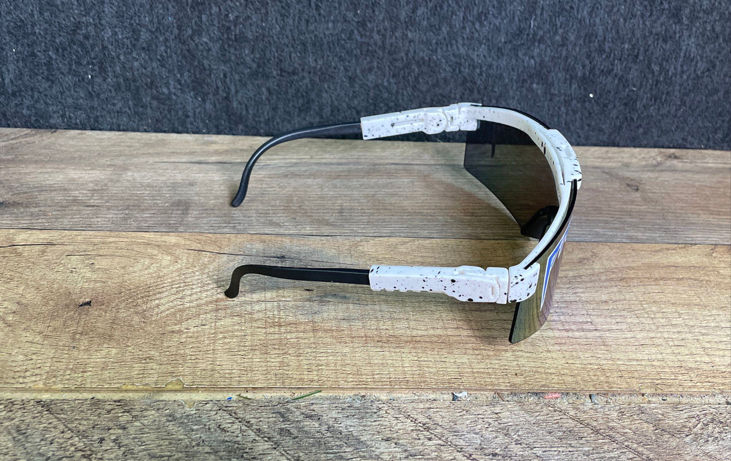 Pit Viper Unisex Sunglasses White Splatter Iridescent Mirror Lens Wrap Around