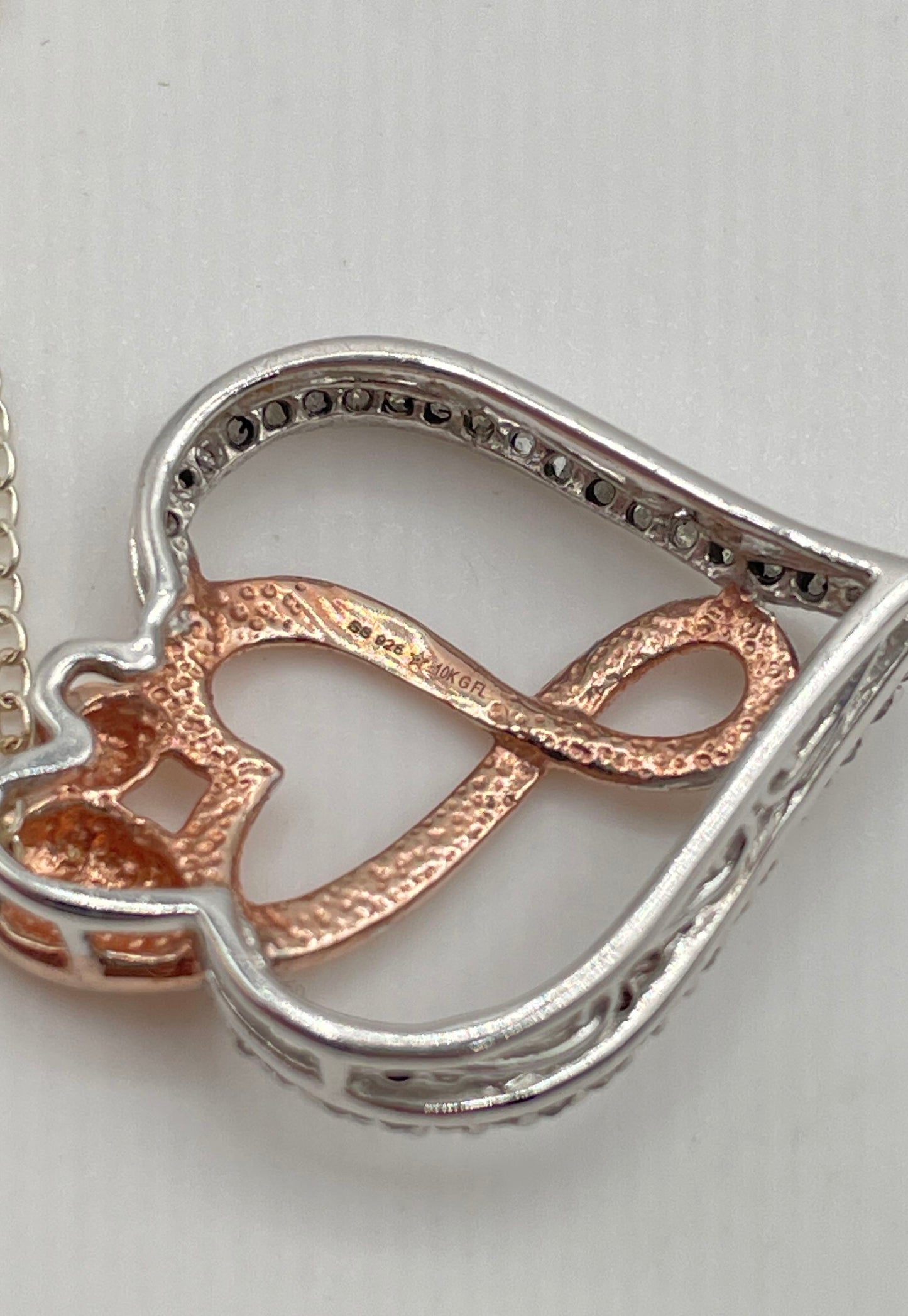 Two-Tone 925 Sterling Moissanite Parent & Child Heart Pendant Necklace 2.8g